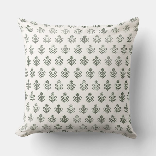 Indian block print inspired green pillow (Front)
