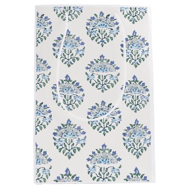 Indian Block Print Medallion, Blue Green Medium Gift Bag (Front)