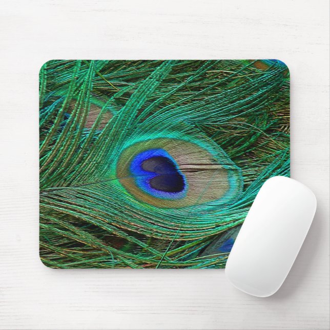 Indian Blue Peacock Feather Mouse Mat (With Mouse)