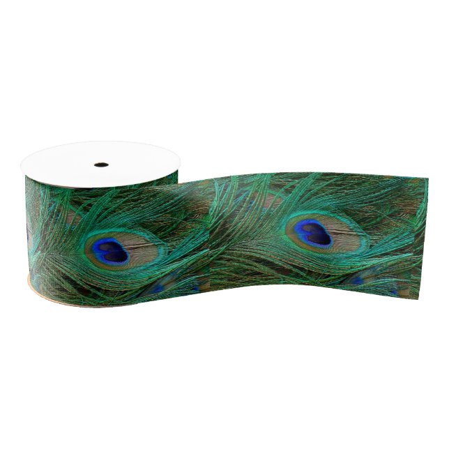 Indian Blue Peacock Feather Ribbon Grosgrain Ribbon (Spool)