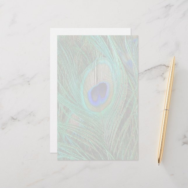 Indian Blue Peacock Feather Stationery (Front/Back In Situ)