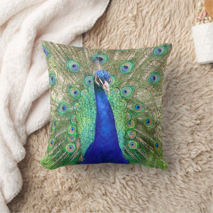 Indian Blue Peacock Throw Pillow
