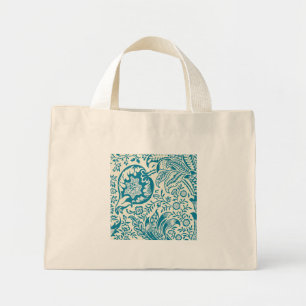 Indian Botanical Pattern in Teal and Tan Mini Tote Bag