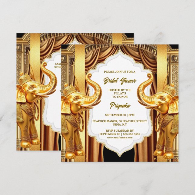 Indian bridal shower golden elephant rouged drapes holiday card (Front/Back)