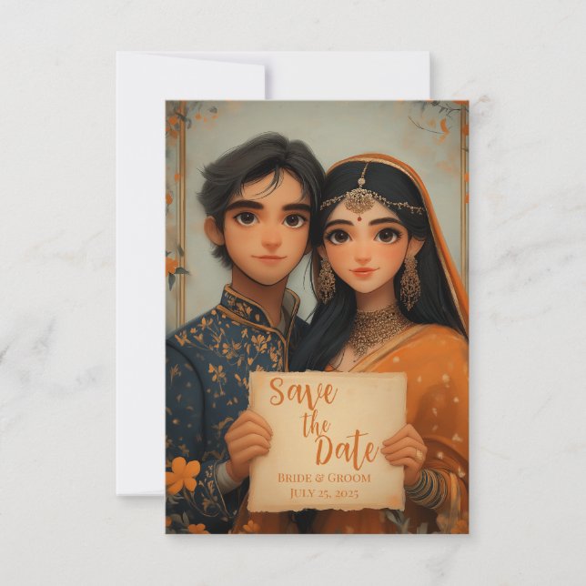 Indian bride and groom save the date (Front)