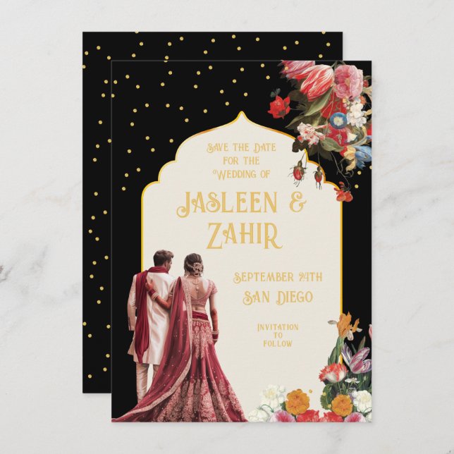 Indian Bride and Groom Save the Date Invitation (Front/Back)