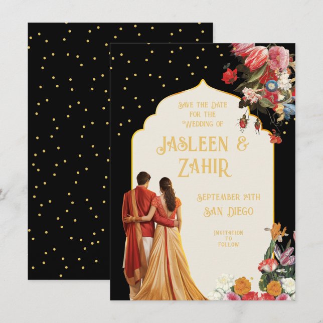 Indian Bride and Groom Save the Date Invitation (Front/Back)