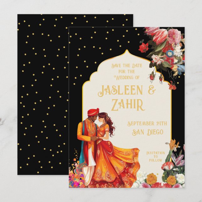 Indian Bride and Groom Save the Date Invitation (Front/Back)