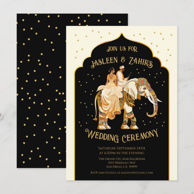 Indian Bride Groom Elephant Wedding Invitation (Front/Back)