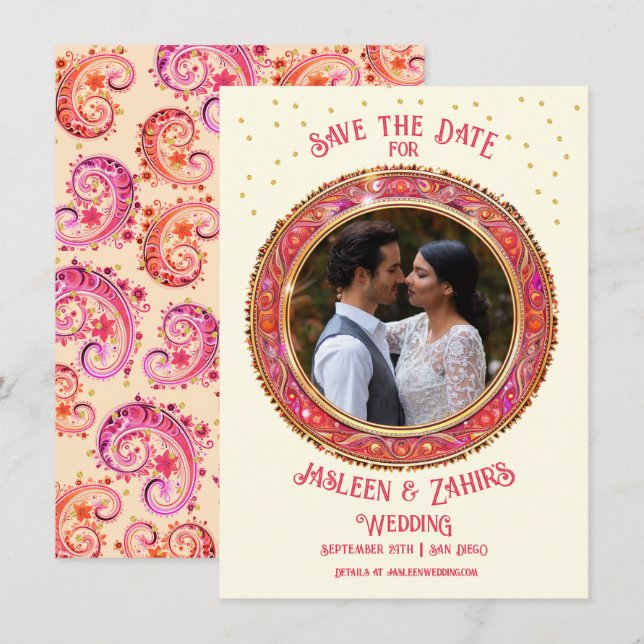 Indian Bride Groom Save the Date Invitation (Front/Back)