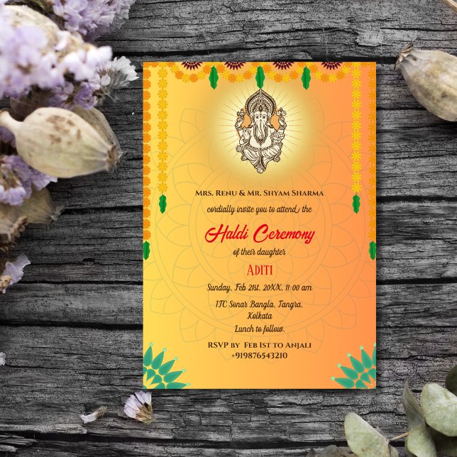 Indian Bride Haldi Ceremony Hindu Couple Ganesha Invitation (Creator Uploaded)