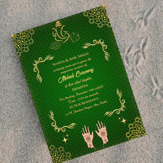 Indian Bride Mehndi Ceremony Ganesha Invitation (Creator Uploaded)