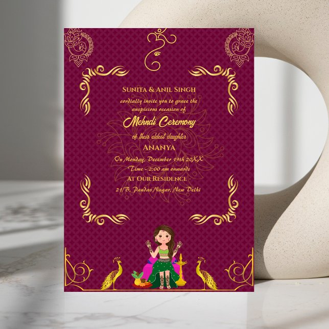 Indian Bride Mehndi Ceremony Ganesha Invitation (Creator Uploaded)