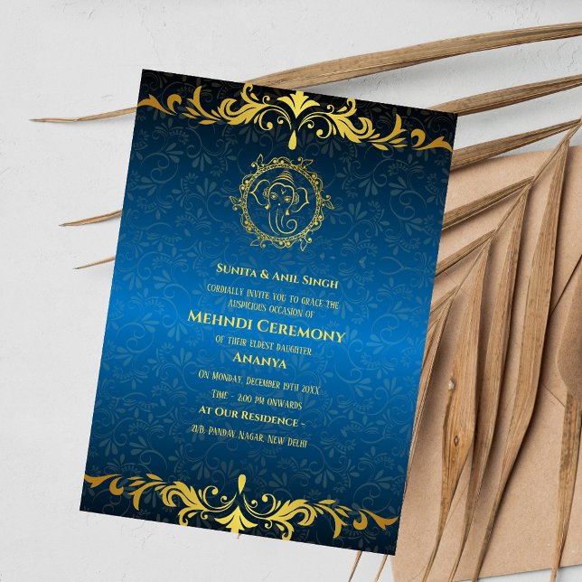 Indian Bride Mehndi Ceremony Golden Design Invitation (Creator Uploaded)