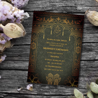 Indian Bride Mehndi Ceremony Golden Elements Invitation