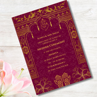 Indian Bride Mehndi Ceremony Golden Elements Invitation