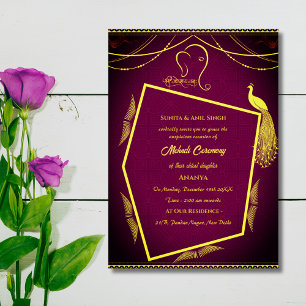 Indian Bride Mehndi Ceremony Peacock Design Invitation