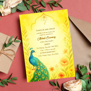Indian Bride Mehndi Ceremony Peacock Floral Invitation