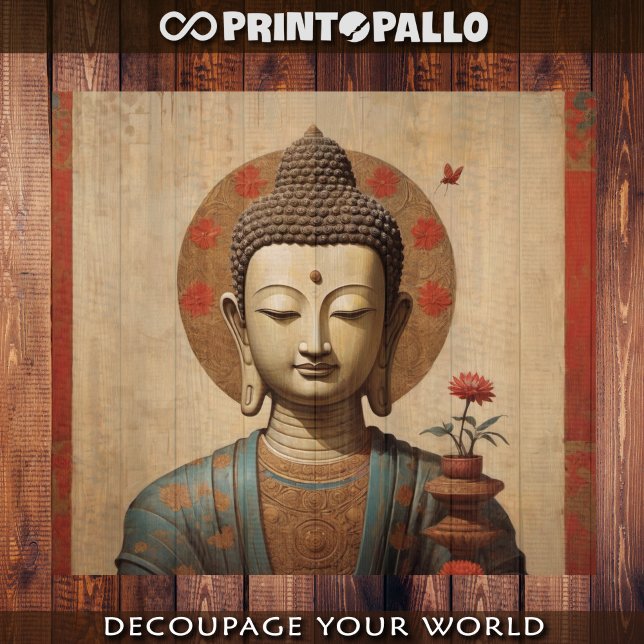 Indian Buddha on parchment with flowers Tissue Paper (Creator Uploaded)