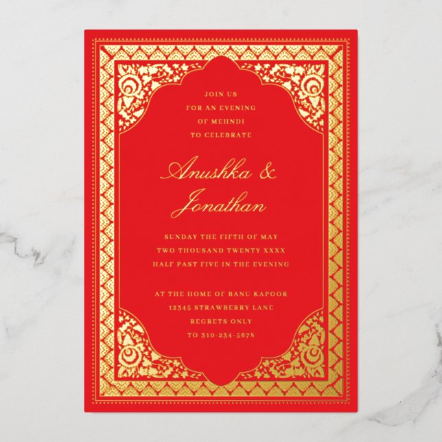 Indian Celebration Wedding Mehndi Party Gold Foil  (Front)