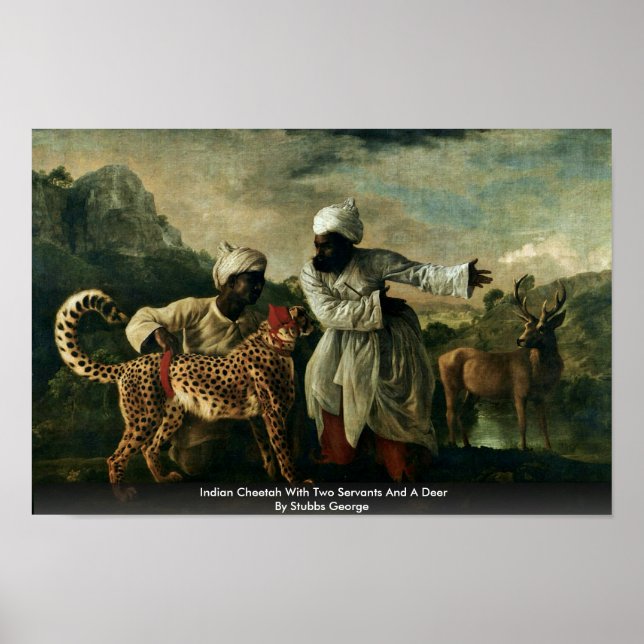 Indian Cheetah With Two Servants And A Deer Poster (Front)