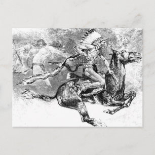 Indian chief charging on horse: American Wild West Postcard