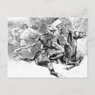Indian chief charging on horse: American Wild West Postcard