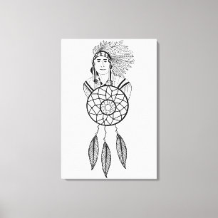 Indian Chief dream Catcher Native American Art  Canvas Print
