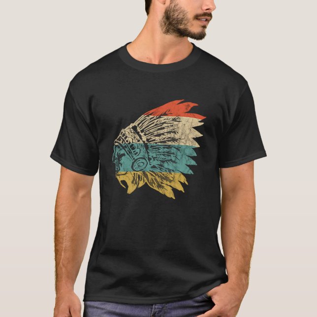 Indian Chief Headgear Native American Feather Head T-Shirt (Front)