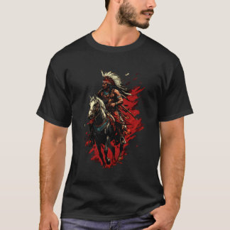 Indian Chief Horse Ride Feather Headdress Native A T-Shirt