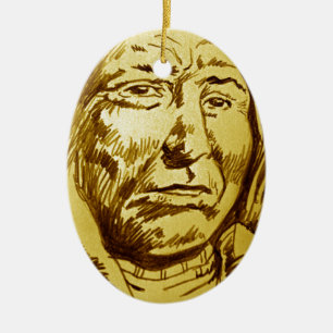 Indian Chief Pencil Sketch Ceramic Tree Decoration