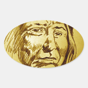Indian Chief Pencil Sketch Oval Sticker