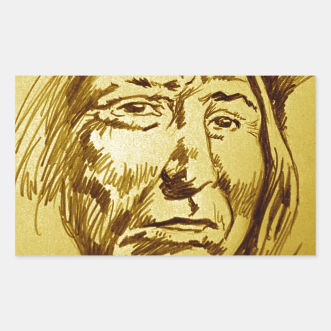 Indian Chief Pencil Sketch Rectangular Sticker (Front)