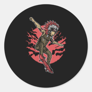 Indian Chief Skateboard Classic Round Sticker