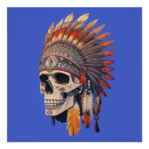 Indian Chief Skull   Native American Skull Poster