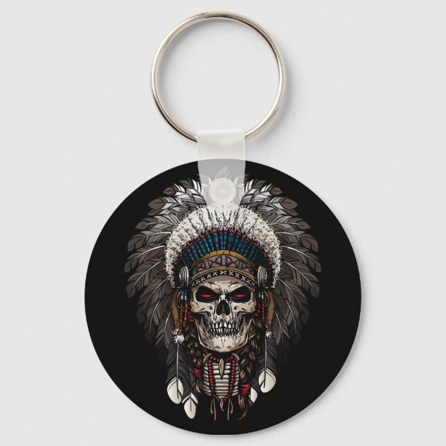 Indian Chief Skull Tattoo Key Ring (Front)