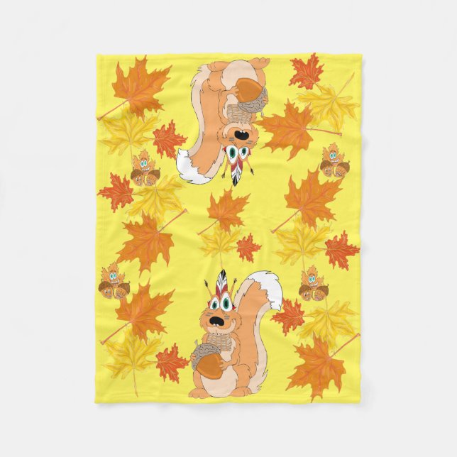 Indian Chief Squirrel And Friends Fleece Blanket (Front)