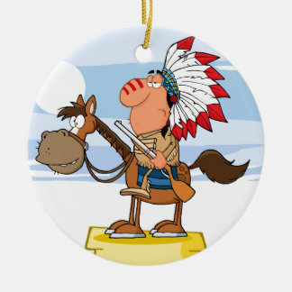Indian Chief With Gun On Horse Ceramic Tree Decoration