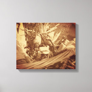 Indian Corn In Basket Vintage Fall Canvas Print