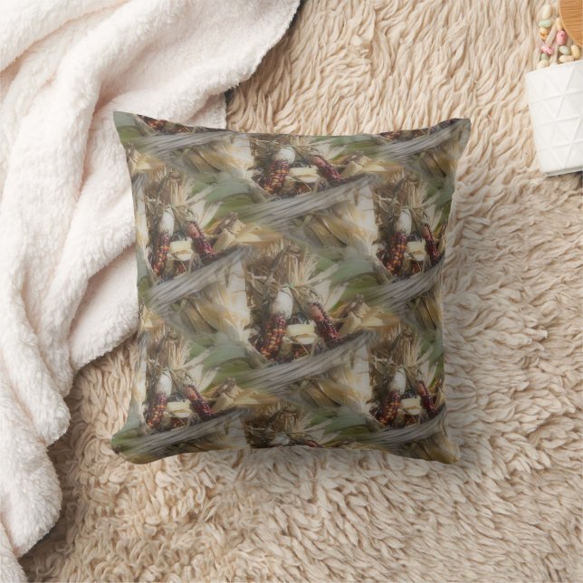 Indian Corn In Wicker Basket Nature Pattern Cushion (Blanket)