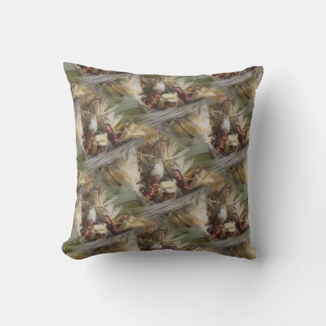 Indian Corn In Wicker Basket Nature Pattern Cushion (Front)
