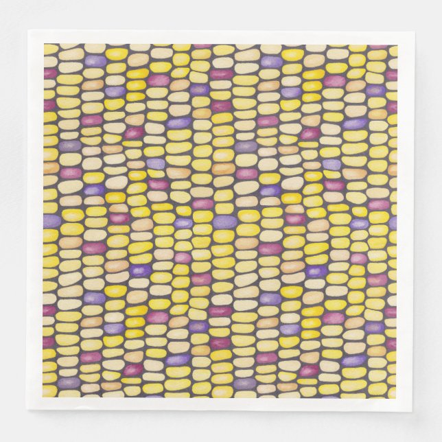 Indian Corn Watercolor Pattern Dinner Napkins (Front)