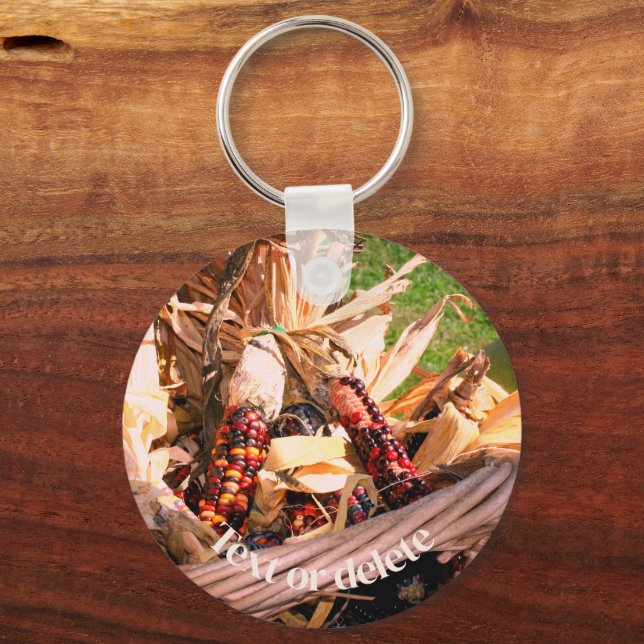 Indian Corn Wicker Basket Personalised  Key Ring (Front)