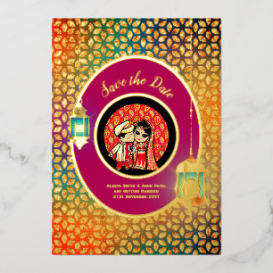 Indian Couple REAL GOLD FOIL Cute Save Date