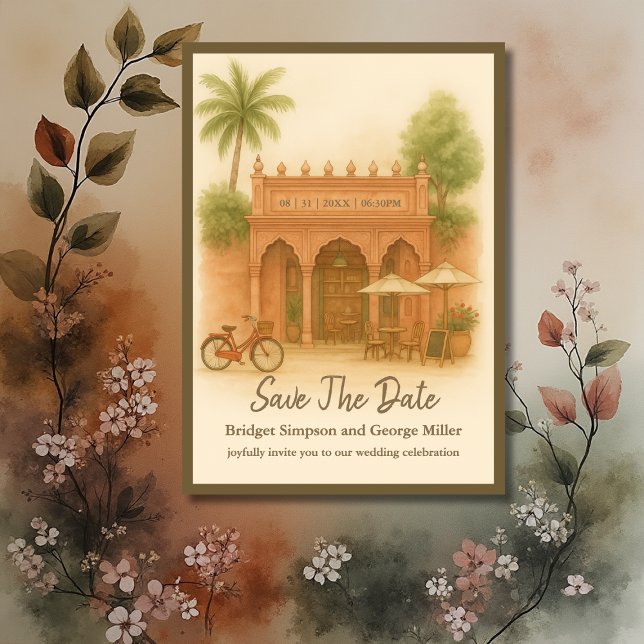 Indian Courtyard Destination wedding save the date Invitation (Creator Uploaded)