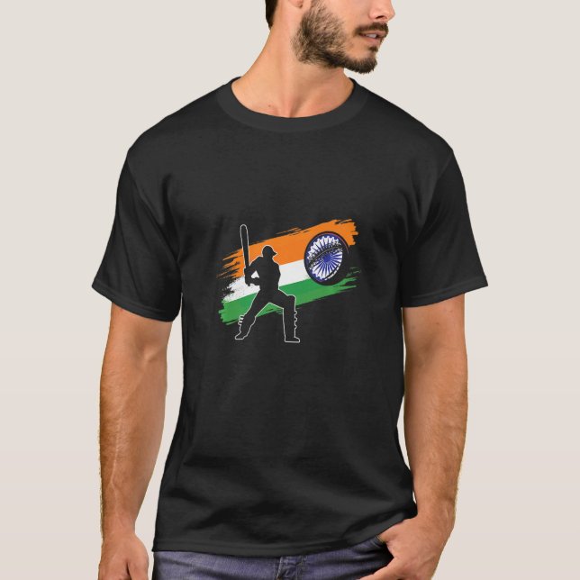 Indian Cricket Team Cricket Player India Flag Cric T-Shirt (Front)