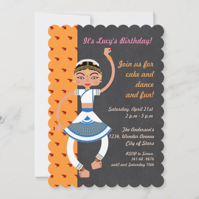 Indian dancing girl Birthday Party invitation (Front)