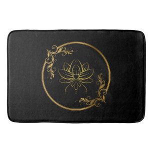 Indian Decorative Gold Frame with Lotus Flower Bath Mat