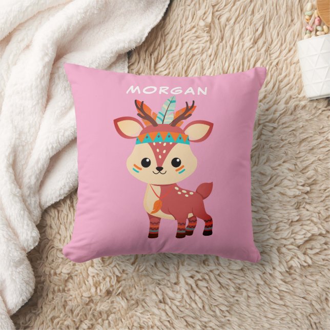 Indian Deer, Name or Message, Pink Cushion (Blanket)