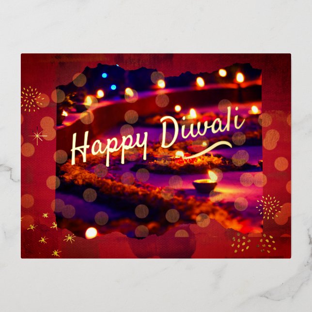 Indian Diwali Foil Holiday Postcard (Front)